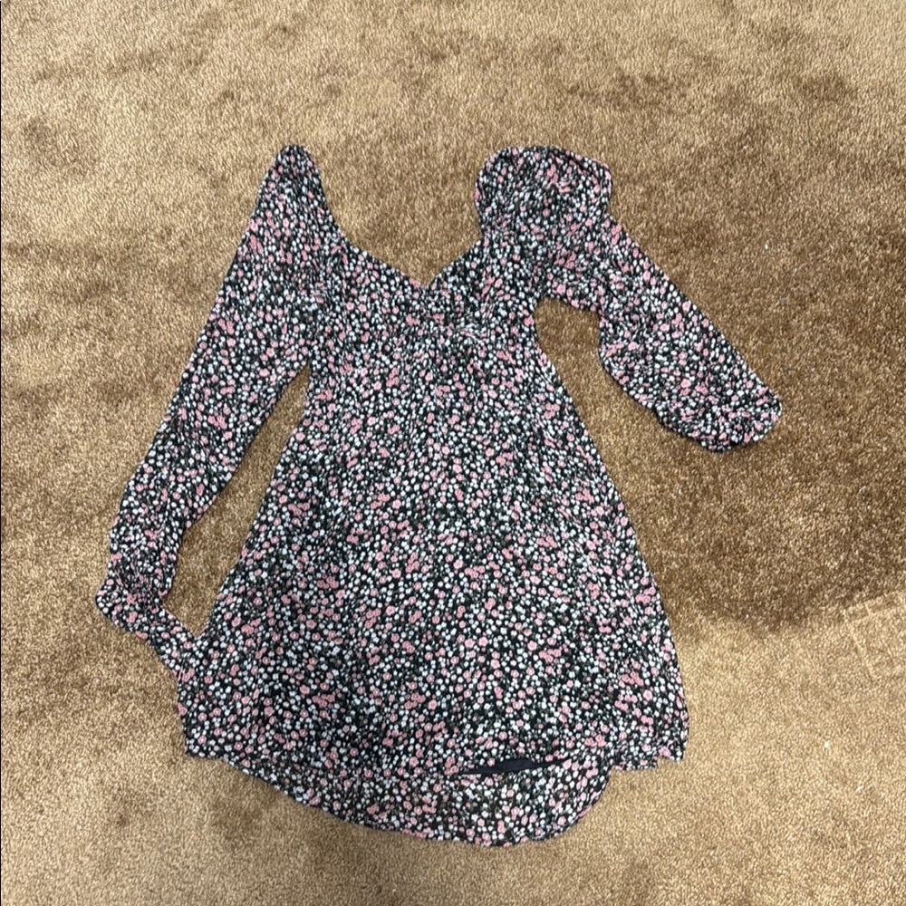 Floral Pink and Black Kids Dress